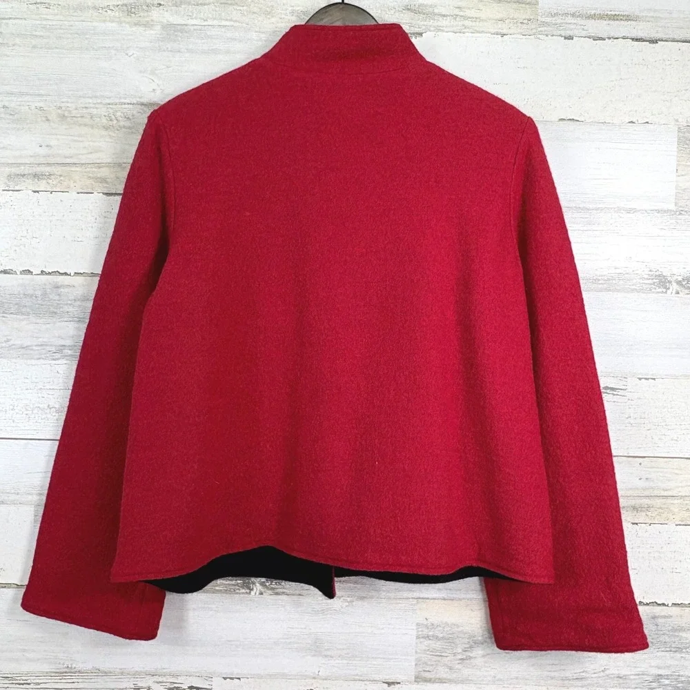 Chicos Red Black Reversible 100% Wool Mandarin Collar Jacket Blazer Sz 2/US 12‎